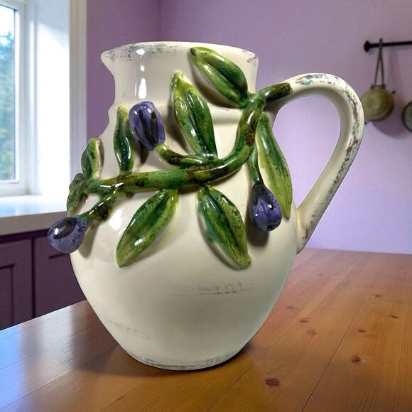 Maxcera Rustic Distressed Farmhouse Water Pitcher Vase Lavender Floral 8”T - Picture 1 of 10